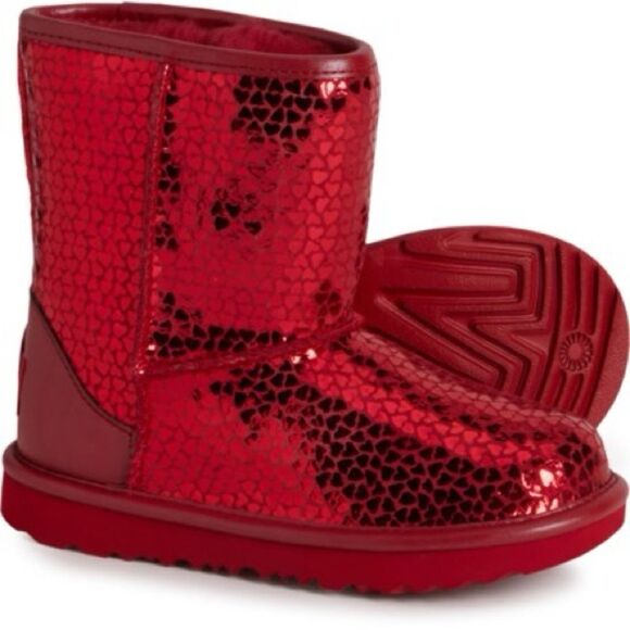 UGG Red Classic 2 Gel Hearts Boot Youth Sz 6 Girly Winter Valentines Indie Sweet - Picture 1 of 9